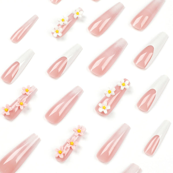 French Glossy Long Ombre Pink Square Press on Nails