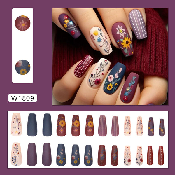 12 Sizes-24 Pcs Press On Nails W1809