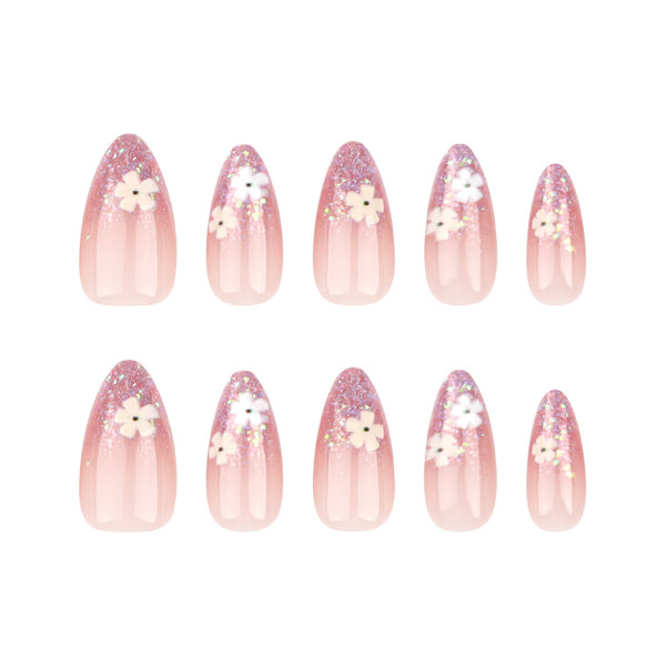 Almond French Medium Pink Press on Nails