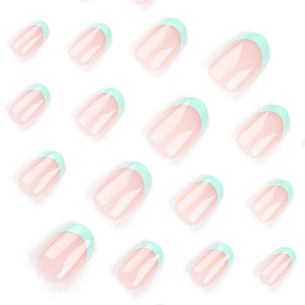 Almond French Glossy Oval Short Press on Nails