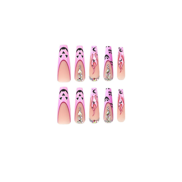 French Glossy Long Pink Press on Nails