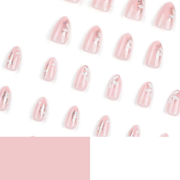 Almond French Glossy Medium Pink Press on Nails