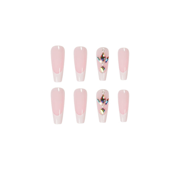 French Glossy Long Pink Press on Nails