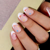 Almond French Glossy Medium Oval Pink Press on Nails