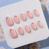 Almond French Glossy Medium Oval Pink Press on Nails