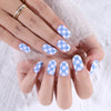 Almond Blue Glossy Medium Oval Press on Nails