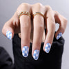 Almond Blue Glossy Medium Oval Press on Nails