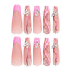 Butterfly Long Pink Square Press on Nails