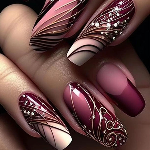 12 Sizes-24 Pcs Press On Nails W1620