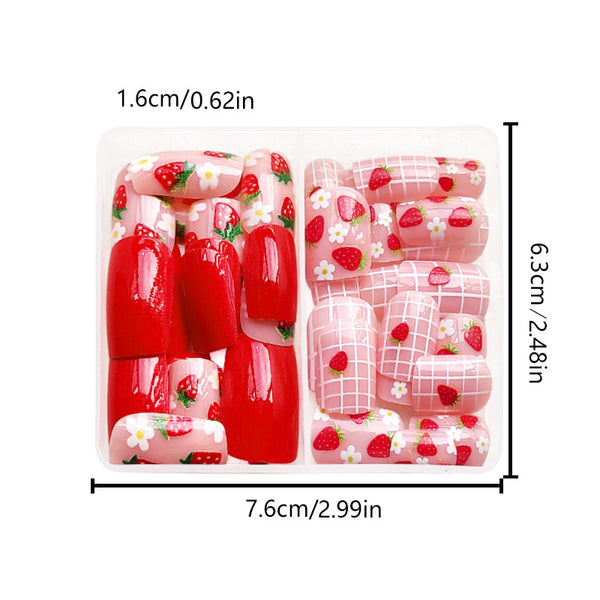 48 Pcs Press On Nails StrawberryFlower-2-48pcs