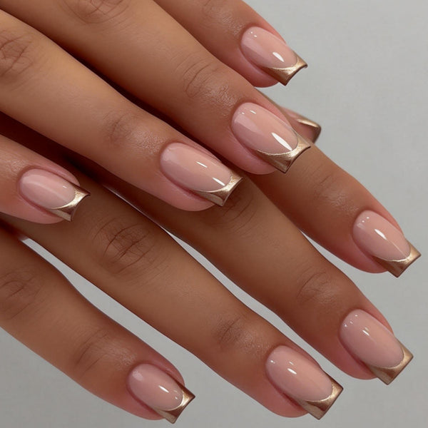 12 Sizes-24 Pcs Press On Nails goldfrenchminimalist-long