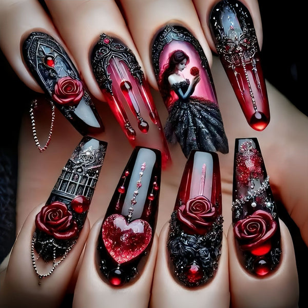 12 Sizes-24 Pcs Press On Nails Y1483
