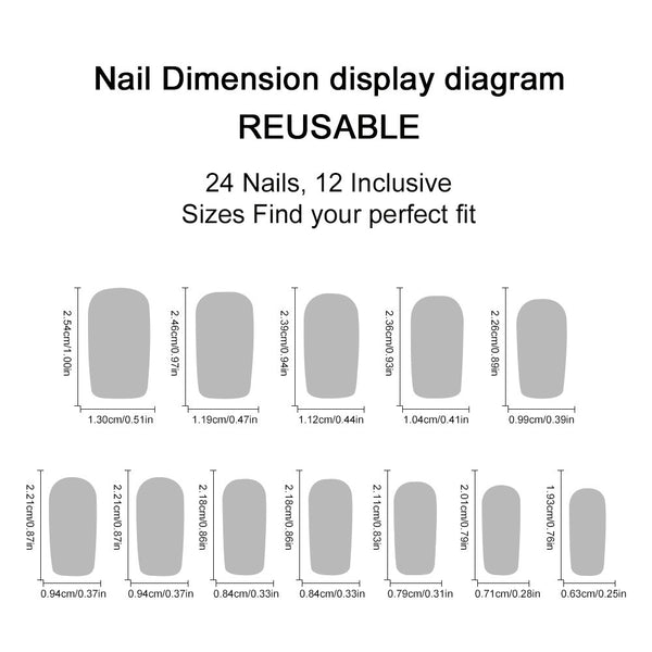 12 Sizes-24 Pcs Press On Nails A327