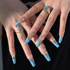 Blue French Glossy Long Press on Nails