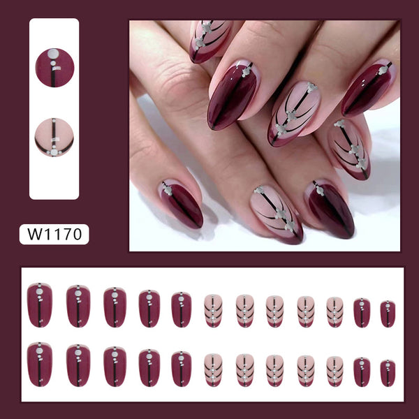 12 Sizes-24 Pcs Press On Nails W1170
