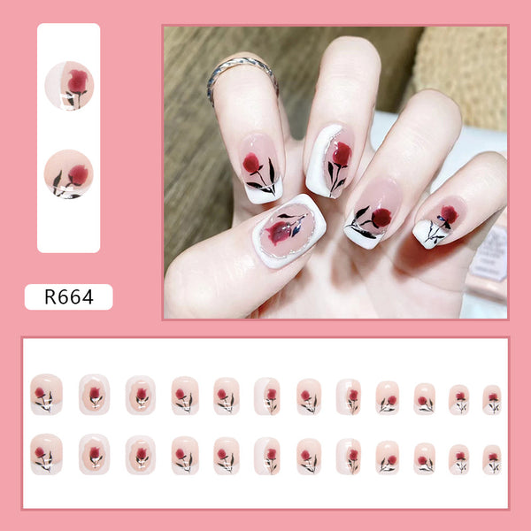 12 Sizes-24 Pcs Press On Nails R664