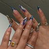 Almond Blue French Glossy Long Press on Nails