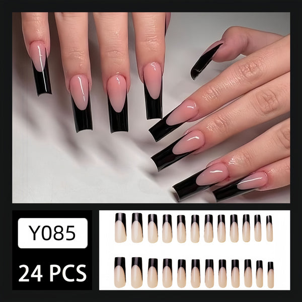 12 Sizes-24 Pcs Press On Nails y085sblackfrench