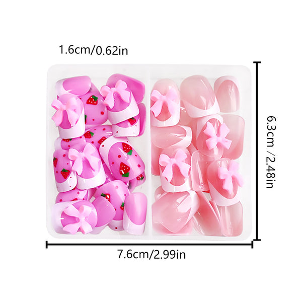 48 Pcs Press On Nails BowStrawberry-1-48pcs