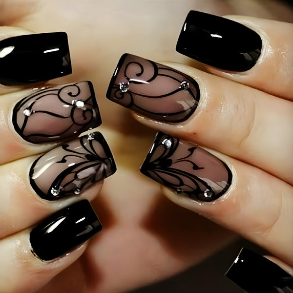 12 Sizes-24 Pcs Press On Nails D019