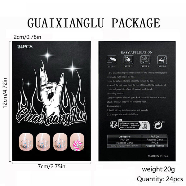 12 Sizes-24 Pcs Press On Nails C1269