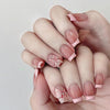 Butterfly French Glossy Medium Pink Square Press on Nails