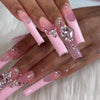 French Glossy Long Pink Square Press on Nails