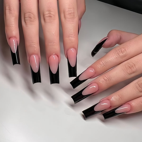 12 Sizes-24 Pcs Press On Nails y085sblackfrench