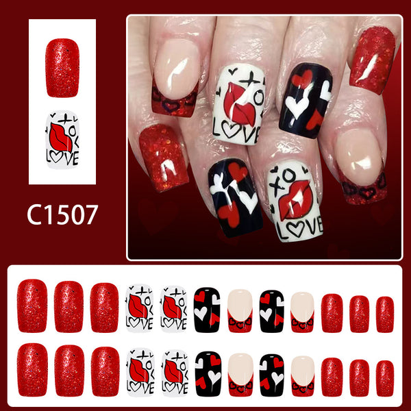 12 Sizes-24 Pcs Press On Nails C1507