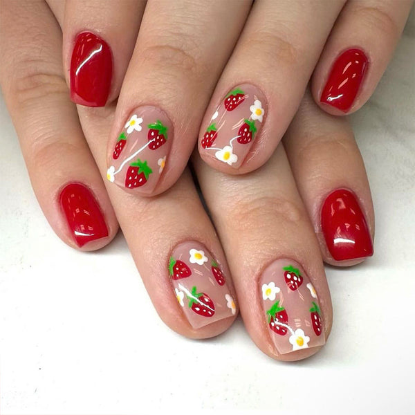 48 Pcs Press On Nails StrawberryFlower-2-48pcs