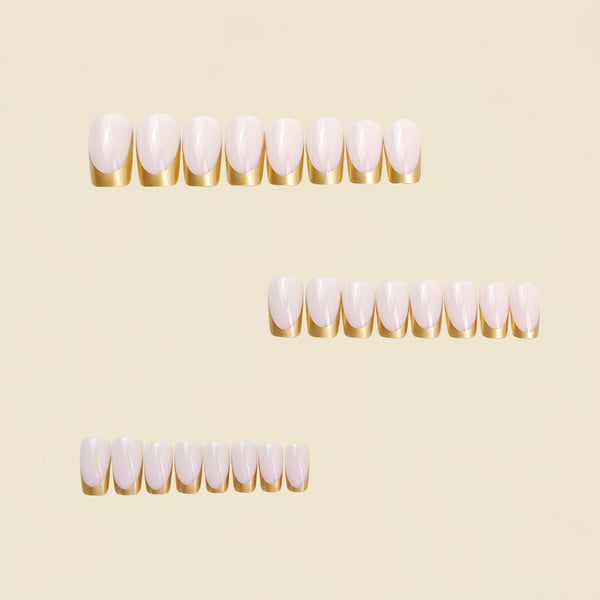 12 Sizes-24 Pcs Press On Nails goldfrenchminimalist-long