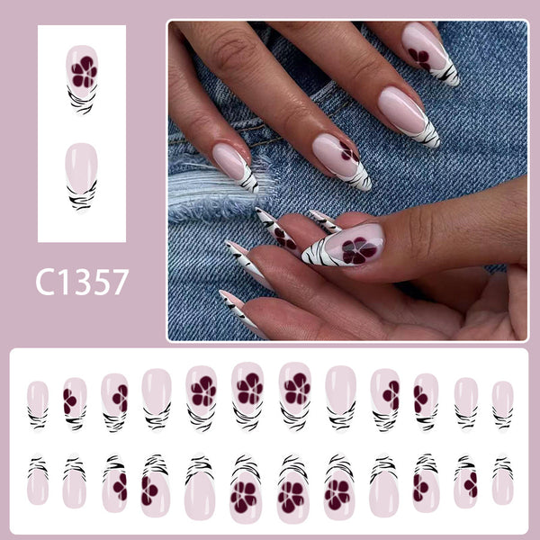 12 Sizes-24 Pcs Press On Nails C1357