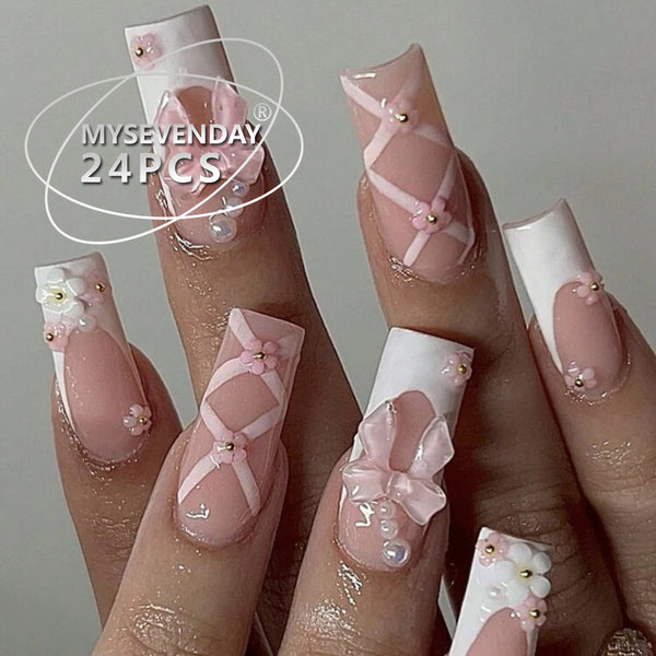 12 Sizes-24 Pcs Press On Nails BZ1417