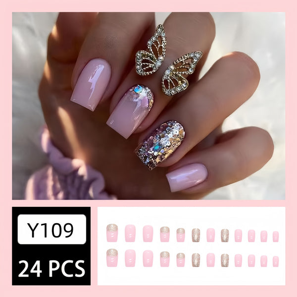 12 Sizes-24 Pcs Press On Nails Y109