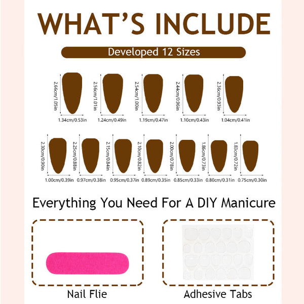 12 Sizes-24 Pcs Press On Nails 1XB1-13638