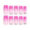 French Glossy Long Pink Square Press on Nails