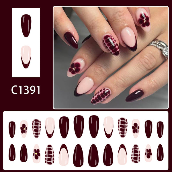 12 Sizes-24 Pcs Press On Nails C1391