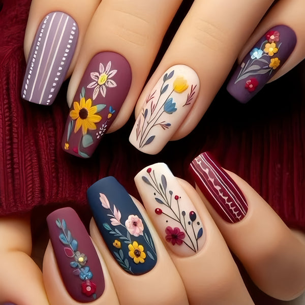 12 Sizes-24 Pcs Press On Nails Y030