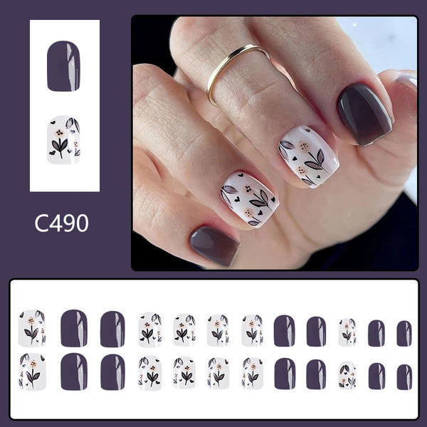 12 Sizes-24 Pcs Press On Nails C490