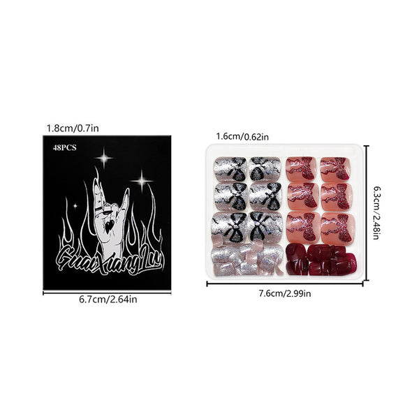 48 Pcs Press On Nails BowToe-1-48pcs