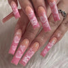 Glossy Long Pink Square Press on Nails