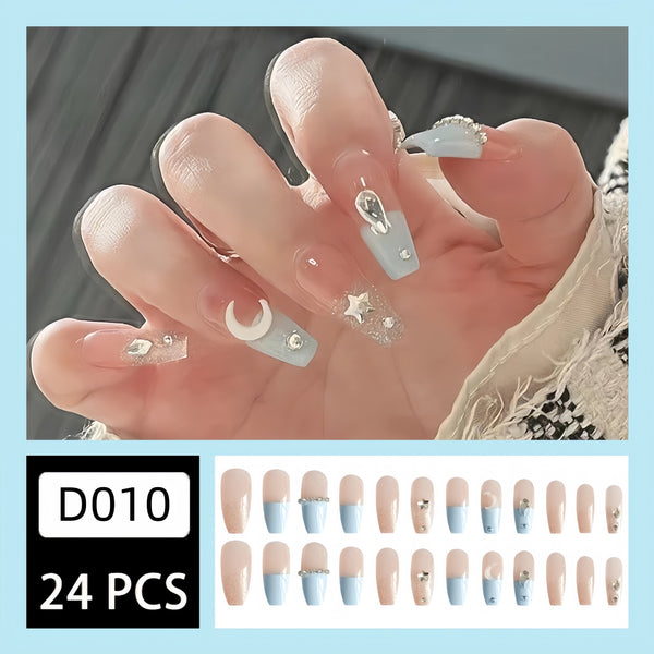 12 Sizes-24 Pcs Press On Nails D010