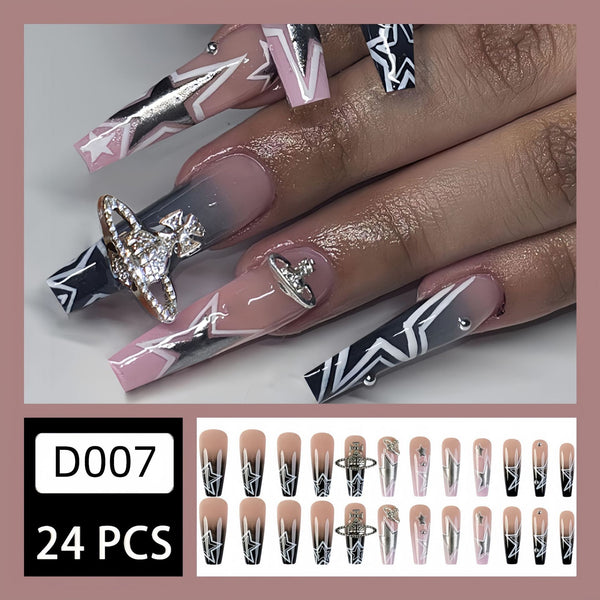 12 Sizes-24 Pcs Press On Nails D007