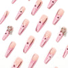 Butterfly French Glossy Long Pink Square Press on Nails