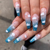 Blue French Glossy Long Press on Nails