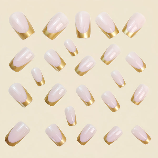 12 Sizes-24 Pcs Press On Nails goldfrenchminimalist-long