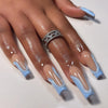 Blue French Glossy Long Press on Nails