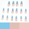 Blue French Glossy Long Press on Nails