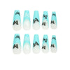 Blue Butterfly French Long Matte Square Press on Nails