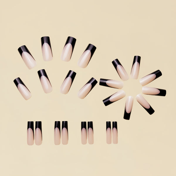 12 Sizes-24 Pcs Press On Nails y085sblackfrench